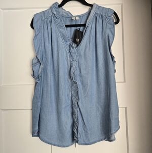 Kut from the Kloth Light Blue Ruffle-Trim Sleeveless Top
